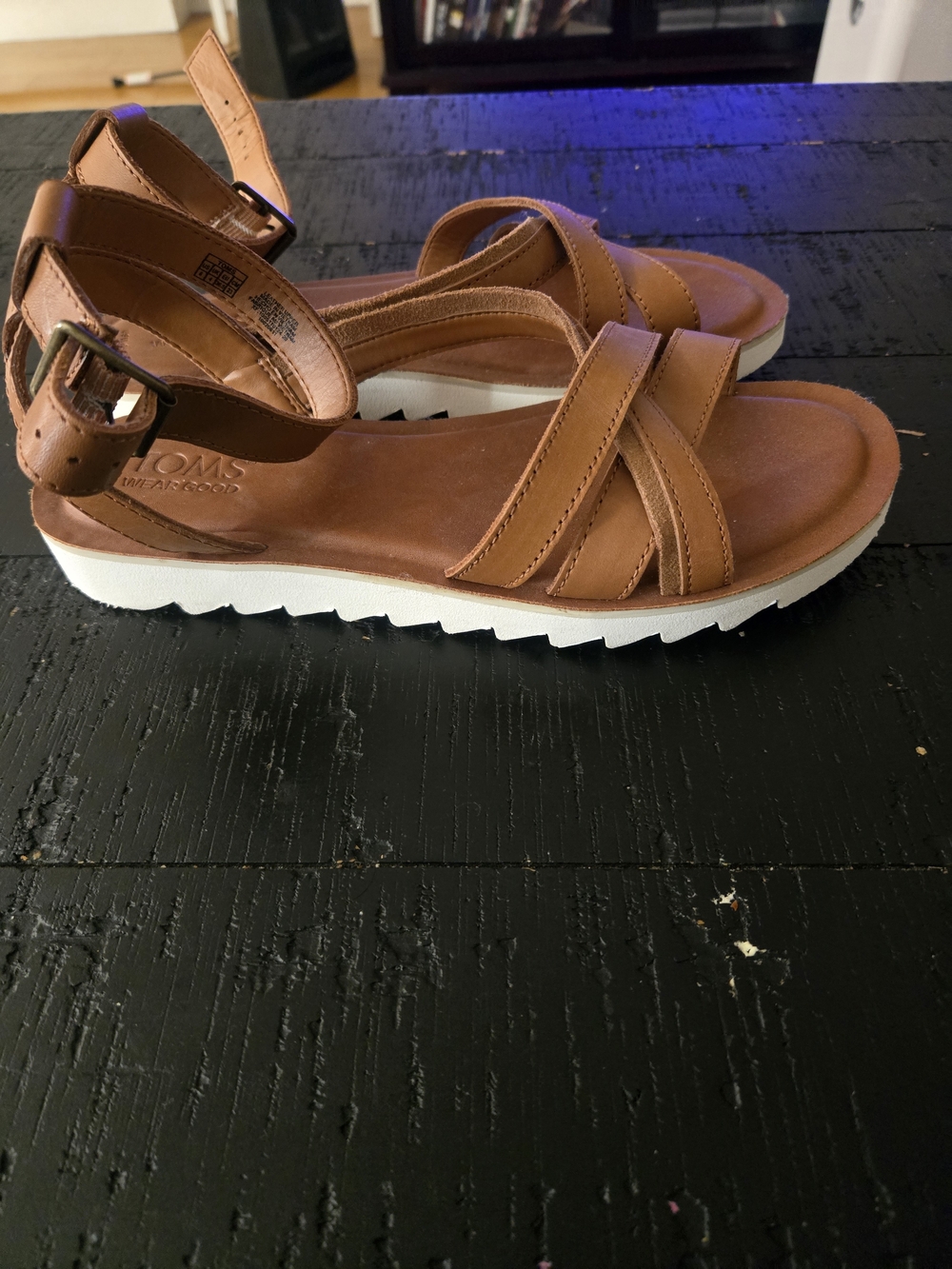 TOMS Rory Tan Leather Suede Sandals Women's - Picture 7 of 7